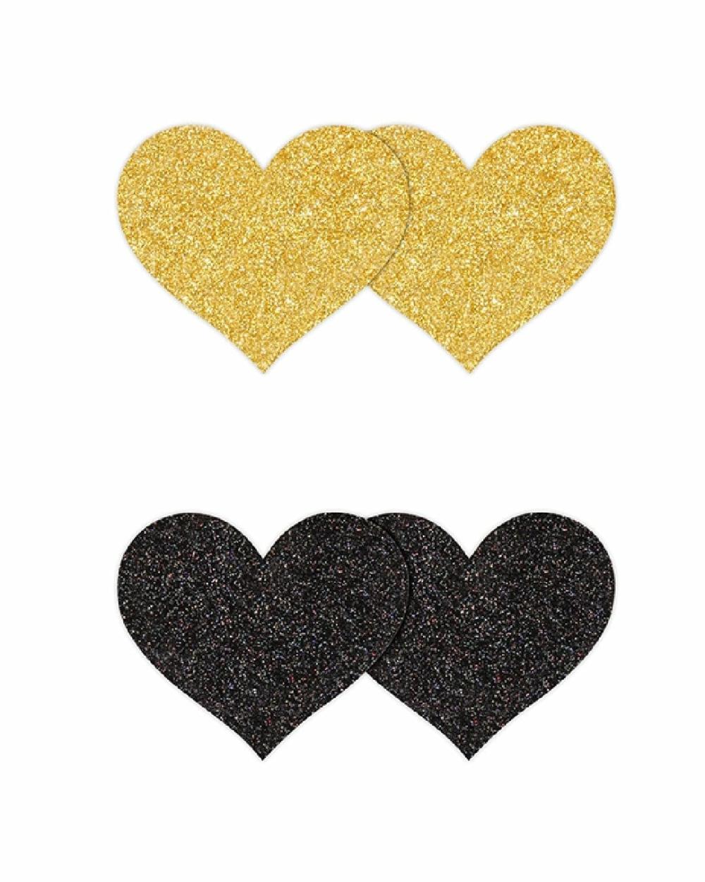 Bondage | Pretty Pasties Black And Gold Glitter Hearts  – Set Of 2 Bondage Bondage