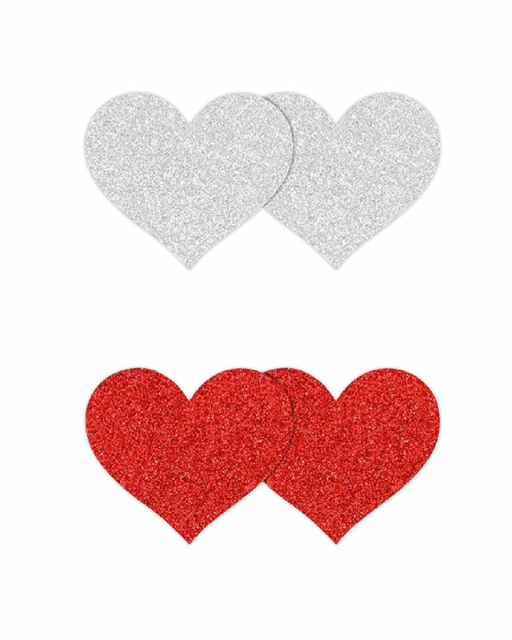 Bondage | Pretty Pasties Silver And Red Glitter Hearts  – Set Of 2 Bondage Bondage