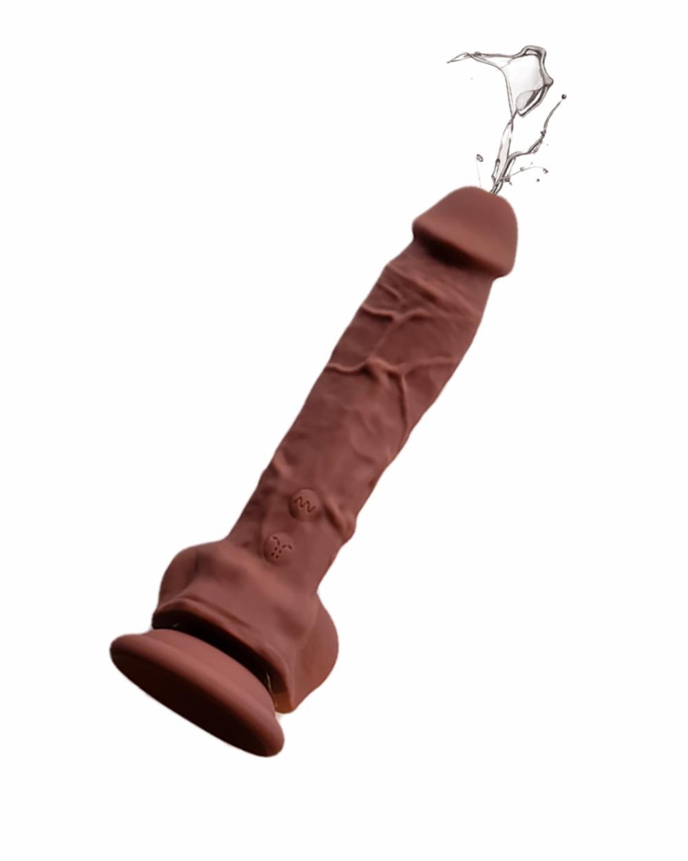 Dildos | Big Shot Blaster 8 Inch Vibrating Squirting Silicone Dildo (Ejaculating Strap On)- Chocolate Dildos Dildos