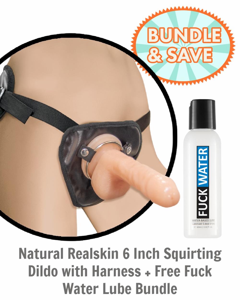 Dildos | Natural Realskin 6 Inch Squirting Dildo With Harness + Free Fuck Water Lube Bundle Dildos Dildos