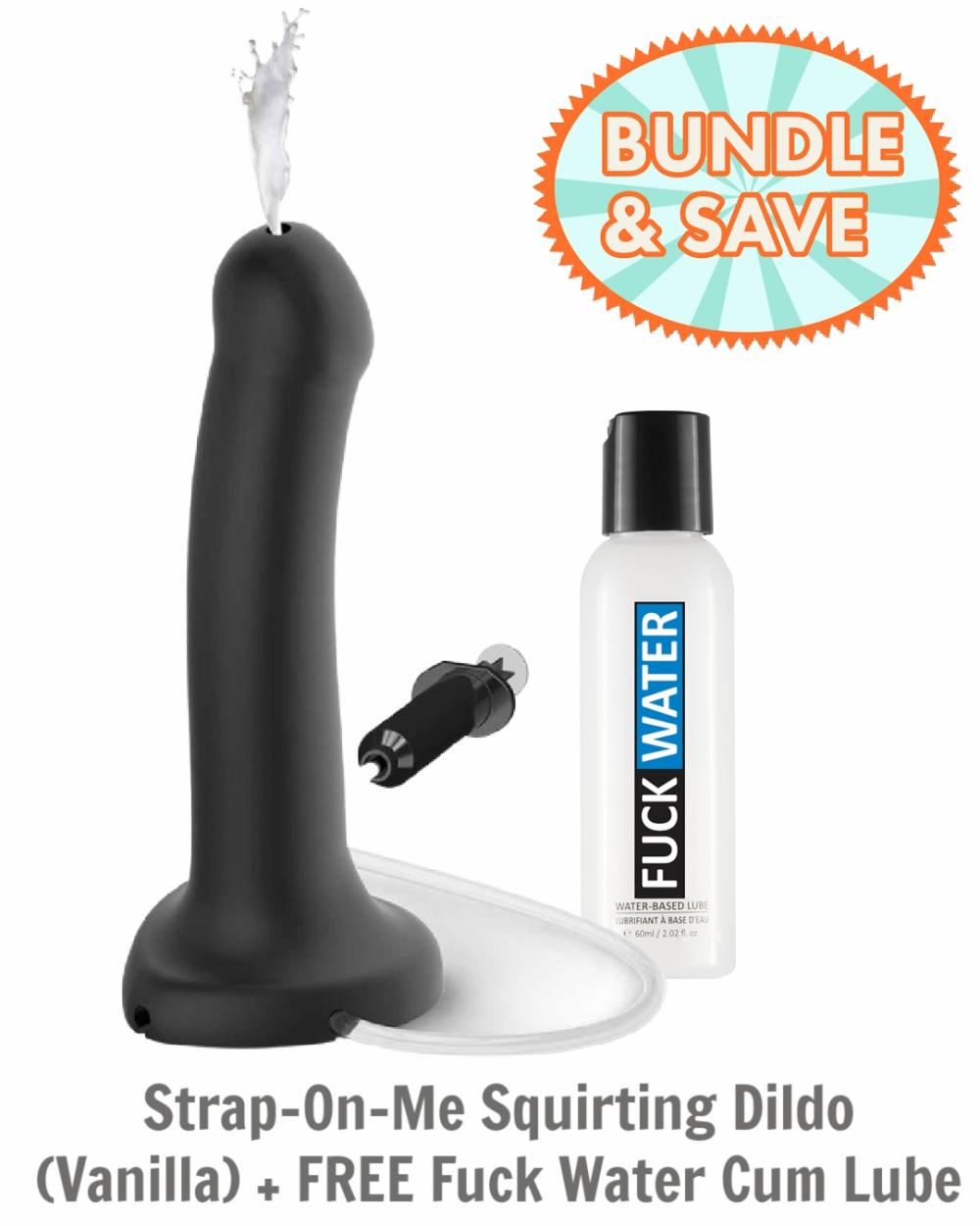 Dildos | Strap-On-Me Squirting Dildo (Black) + Free Fuck Water Cum Lube 2 Oz Dildos Dildos