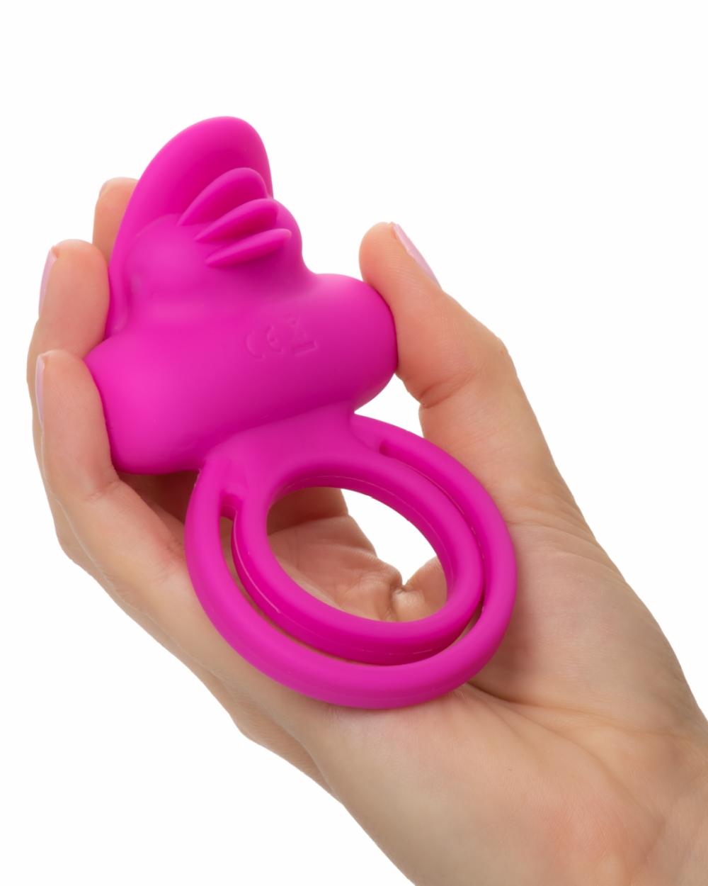 For Couples | Clit Flicker Pink Silicone Vibrating Cock Ring With Tongues For Couples For Couples