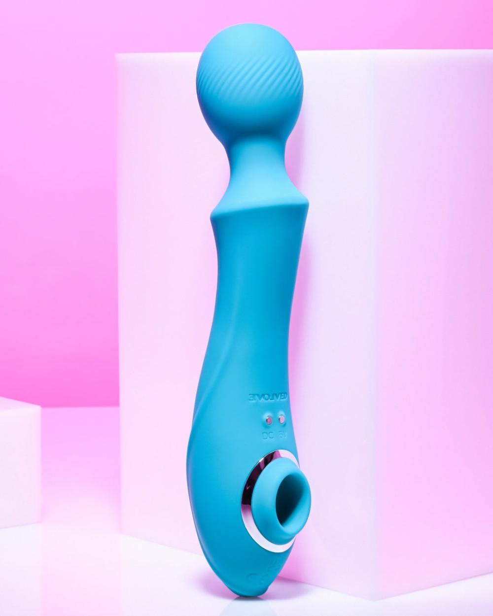 Vibrators | Wanderful Sucker Double Ended Wand + Clitoral Pulsation Vibrator – Blue Vibrators Vibrators